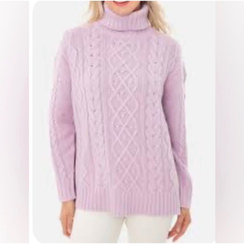 Tuckernuck Lavender Cable Knit Turtleneck Sweater Wool Cashmere Blend S